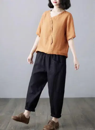 새상품 코튼 린넨 팬츠 면 린넨 블랙 검정