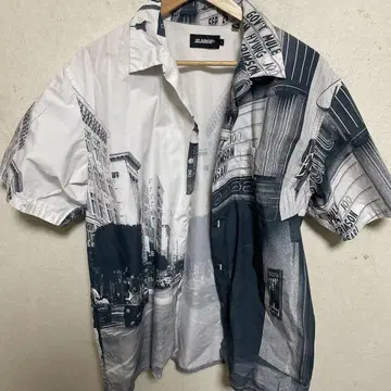 XLARGE 반팔 셔츠 L 흑백 풍경 프린트