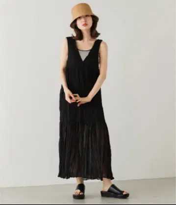 와셔 쉬폰 무지 원피스 블랙