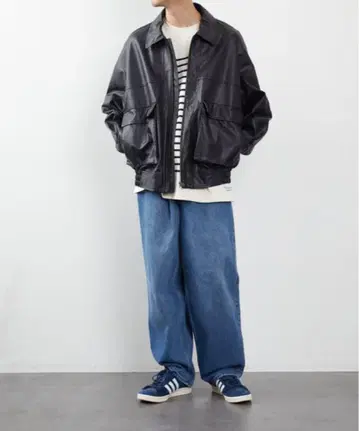 FREAKS STORE 블랙 가죽 자켓 집업 블루종