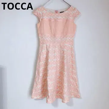 토카 무릎 기장 원피스 슬리브리스 귀여운 자수 연한 오렌지 XS