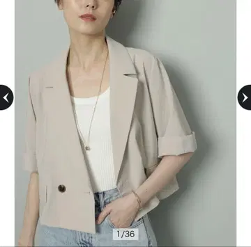 미사용 새상품 Arpege story 린넨 혼방 반팔 자켓
