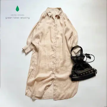 새상품급 린넨 셔츠 원피스 베이지 시어한 느낌 비침 롱 개더
