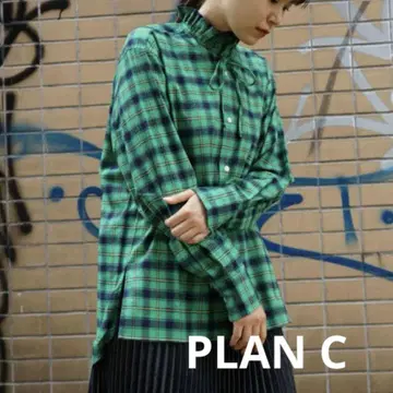 PLAN C 넉넉한 롱 슬리브 체크 셔츠 리본 타이 40