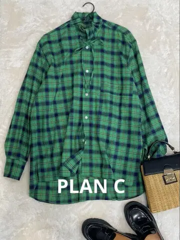 PLAN C 넉넉한 롱 슬리브 체크 셔츠 리본 타이 40
