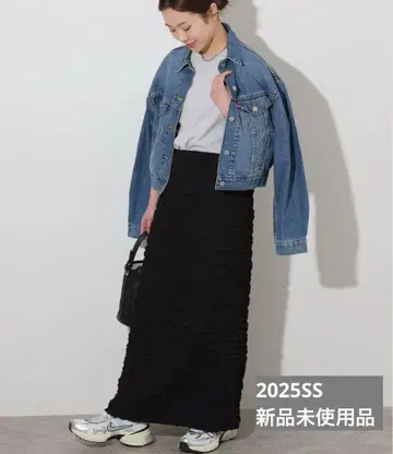 택 포함 새상품 셔링 자카드 스커트