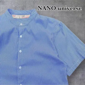 새상품급 NANO universe 밴드 카라 셔츠 스트라이프 블루 M