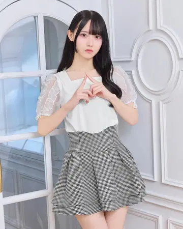 미셸 마카롱 M 사이즈 하운드투스 체크 슬림 레그 스커트