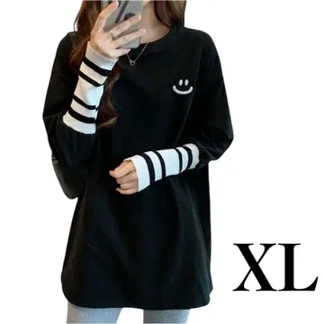 긴팔 티셔츠 상의 롱T 스마일 블랙 리브 소매 한국 XL
