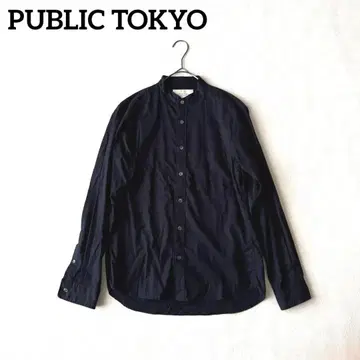 PUBLIC TOKYO 밴드 카라 셔츠 네이비 코튼 S 사이즈