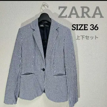 ZARA 자라 네이비 체크 무늬 수트 상하의 세트 36 여름 업무용
