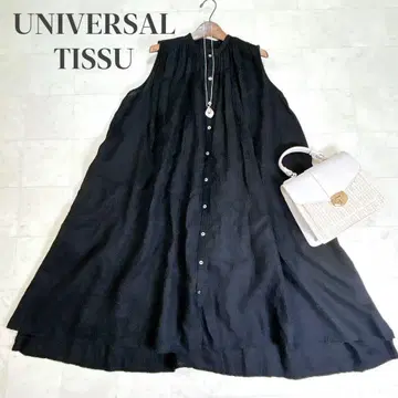 UNIVERSAL TISSU 개더 원피스 린넨 100% 블랙