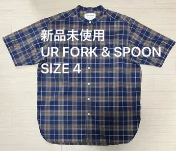 미사용 새상품 FORK&SPOON 면 린넨 소재 밴드 카라 반팔 셔츠