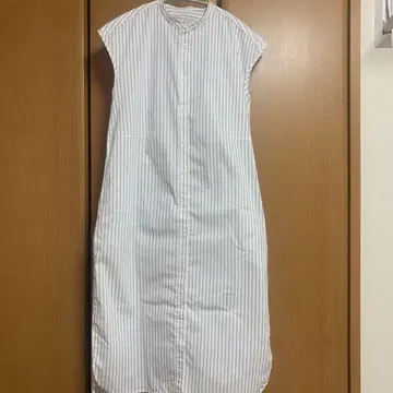 MUJI 프렌치 슬리브 원피스 화이트 스트라이프 S