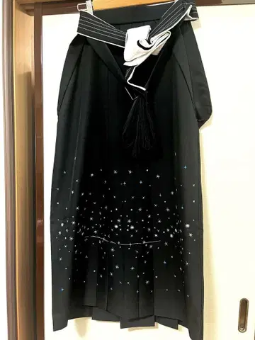 블랙 자수와 리본 바이컬러 하카마 졸업식 여성용 95cm