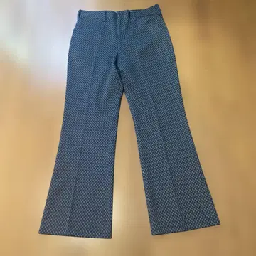 Vintage 블루 화이트 체크 무늬 플레어 팬츠