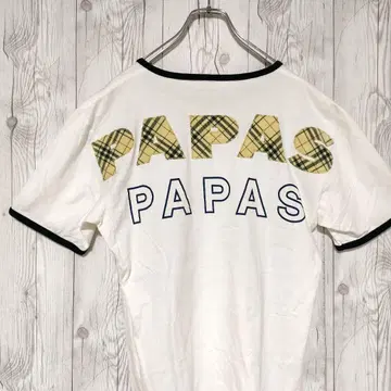 초레어! PAPAS 파파스 티셔츠 링거 티 자수 로고 화이트 화이트 M