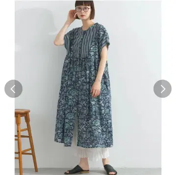 Lupilien 블록 프린트 앞뒤 2WAY 원피스 나츄란