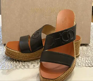 JIMMY CHOO 블랙 가죽 웨지 샌들