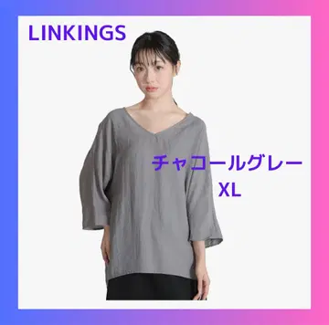 LINKINGS 티셔츠 여성용 7부 소매 넉넉한 V넥 체형 커버 인기