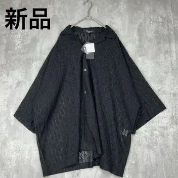 새상품 릴랙싱 빅 실루엣 레이스 셔츠 시어 블랙 반팔 여름
