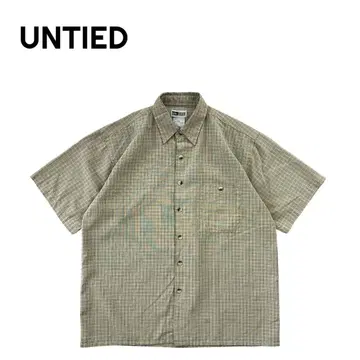UNTIED 90s~ 체크 레이온 셔츠 반팔 드레이프감 셔츠