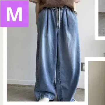 시마무라 푸 데님 와이드 팬츠 블루 M 사이즈