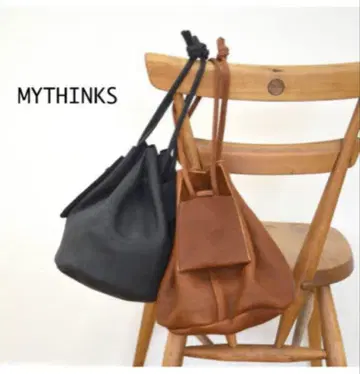 MYTHINKS 블랙 가죽 드로우 스트링 백 복조리