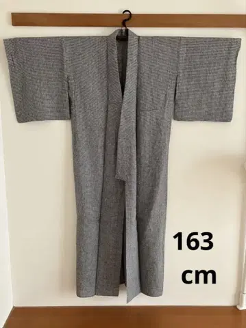 화이트 블랙 체크 면 린넨 기모노 톨 사이즈 163cm