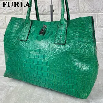FURLA 훌라 A4 토트백 악어 엠보싱 자물쇠 그린