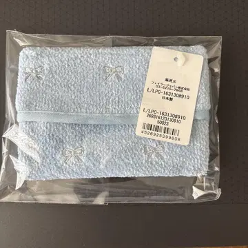 러블리 프리티 컬러 리본 자수 티슈 파우치 페일 블루