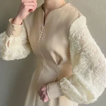 파티 드레스 맥시 원피스 레이스 베이지 L 사이즈