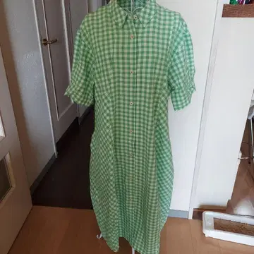 PERSON'S 그린 컬러 깅엄 체크 반팔 셔츠 원피스