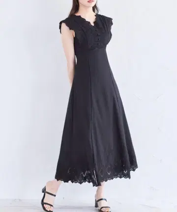toccocloset 허리 리본 코튼 컷워크 레이스 자수 원피스