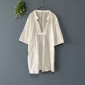 미뇽 [F] 새상품급 코튼 자수 일본제 튜닉 7부 소매 시어한 느낌