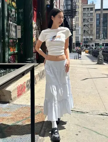 GLOWNY 화이트 플레어 롱 스커트 S