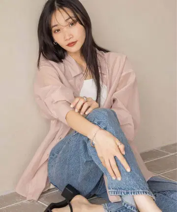 새상품 로리즈팜 시어 셔츠 핑크