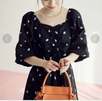 VIS 미니 꽃무늬 자수 스퀘어 넥 원피스