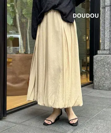 DOUDOU 시어 멜란지 벌룬 스커트