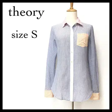 theory 띠어리 긴팔 셔츠 스트라이프 면 긴 길이 블루 계열 S