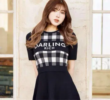 다리치 깅엄 체크 니트 미니 원피스