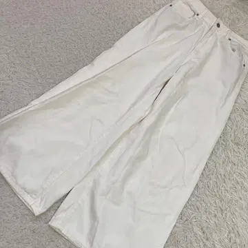 지유 와이드 데님 팬츠 화이트 L 심플 캐주얼 돌려입기