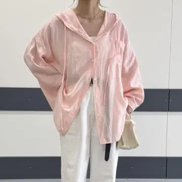 ISOOK 후드 부착 시어 셔츠 핑크