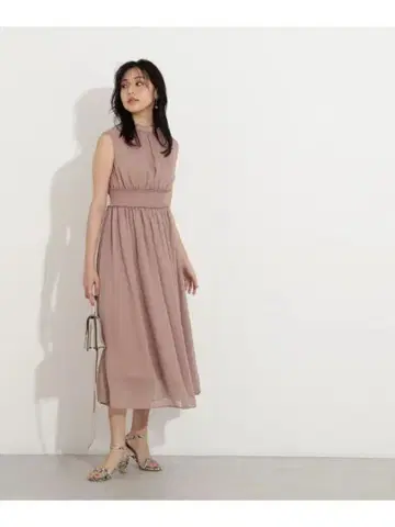 NATURAL BEAUTY BASIC 허리 셔링 롱 원피스