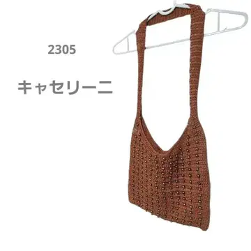 비즈 장식 브라운 숄더백