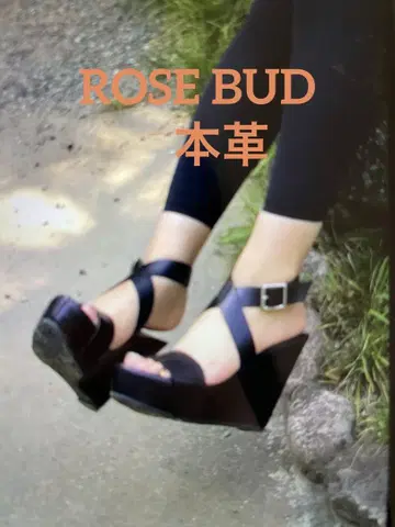 ROSE BUD 블랙 천연 가죽 웨지 샌들 38