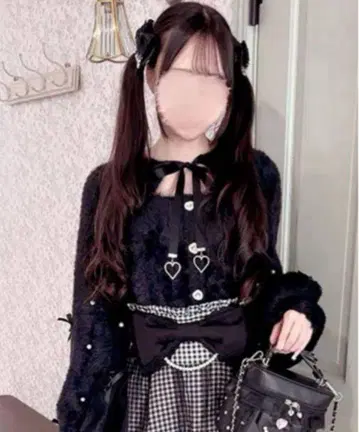 MA*RS 모에냐 프론트 오픈 새틴 리본 니트 블랙