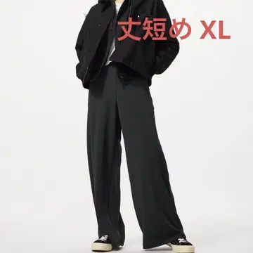 유니클로 크레이프 저지 스트레이트 팬츠 짧은 기장 XL 블랙
