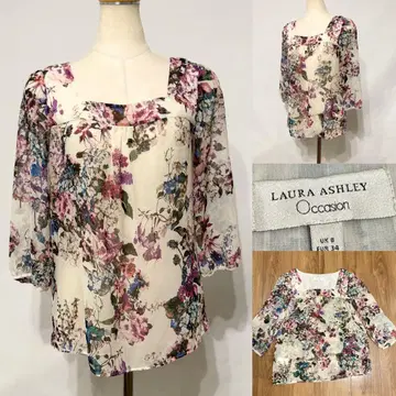 LAURA ASHLEY 로라 애슐리 스퀘어 쉬폰 블라우스 꽃무늬 L
