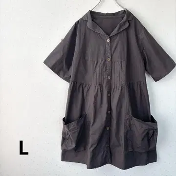 반팔 셔츠 원피스 빅 사이즈 칼라 포켓 부착 체형 커버 브라운 L